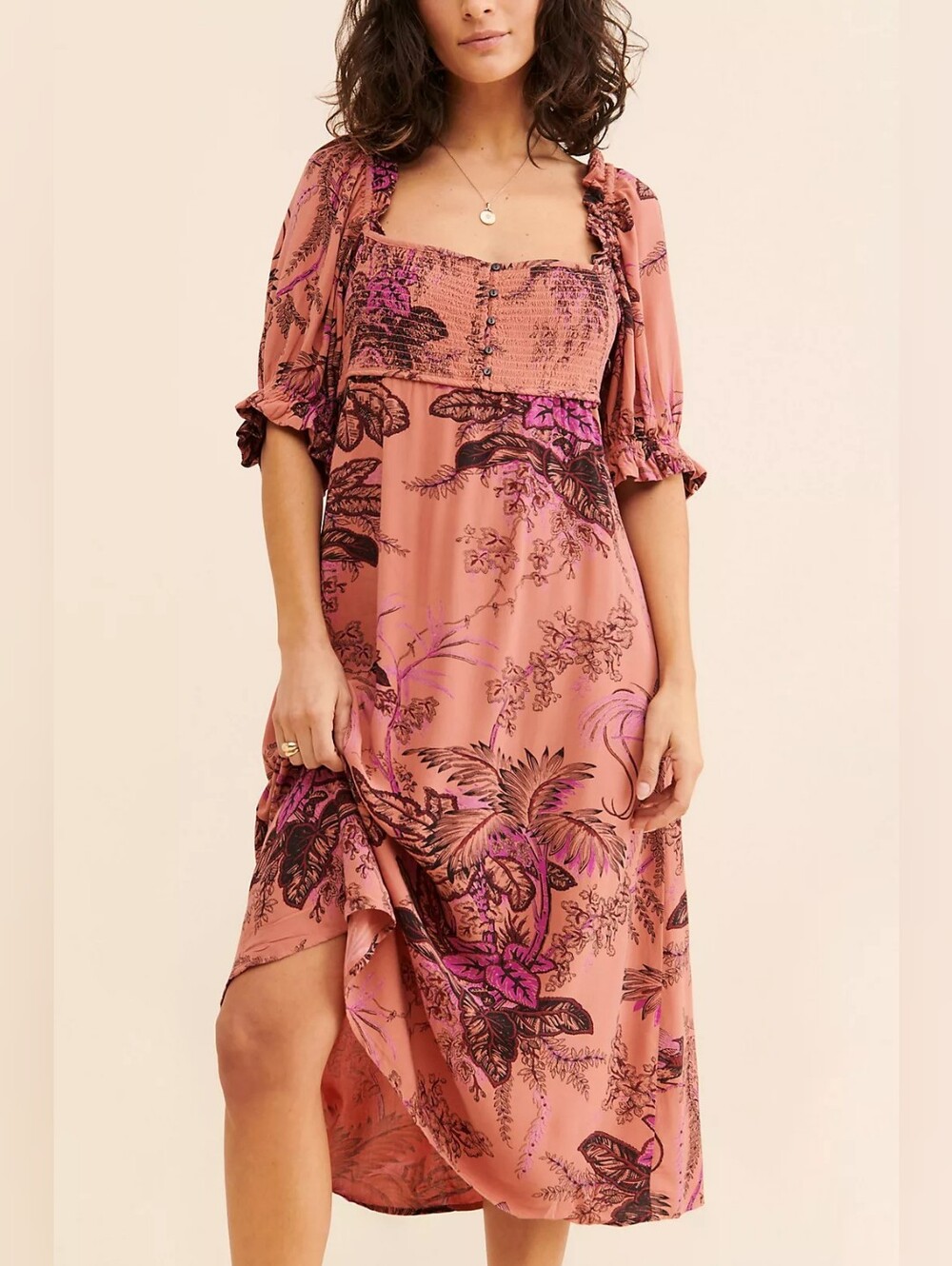 Anthropologie Puff Sleeve Midi Dress Large